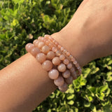 Peach Moonstone Bracelet Round Beads Crystal Healing Stone Jewelry
