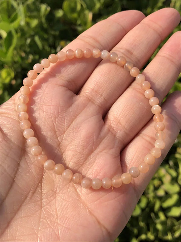 Peach Moonstone Bracelet Round Beads Crystal Healing Stone Jewelry