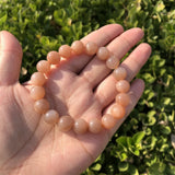 Peach Moonstone Bracelet Round Beads Crystal Healing Stone Jewelry