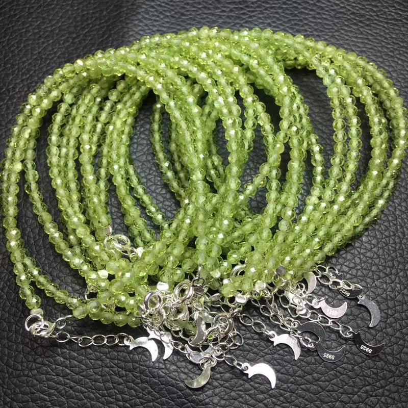 Fengbaowu Peridot Chain Bracelet 925 Silver Reiki Healing Stone