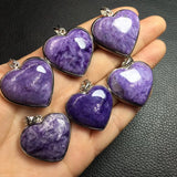 Purple Charoite Heart Pendant 925 Sterling Silver Crystal Healing Stone Jewelry