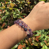 Purple Rainbow Fluorite Bracelet Colorful Round Beads Crystal Quartz