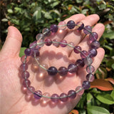 Purple Rainbow Fluorite Bracelet Colorful Round Beads Crystal Quartz
