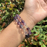 Purple Rainbow Fluorite Bracelet Colorful Round Beads Crystal Quartz