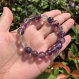 Purple Rainbow Fluorite Bracelet Colorful Round Beads Crystal Quartz