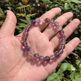 Purple Rainbow Fluorite Bracelet Colorful Round Beads Crystal Quartz