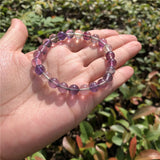 Purple Rainbow Fluorite Bracelet Colorful Round Beads Crystal Quartz