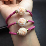 Fengbaowu Natural Queen Conch Flower Woven Bracelet 925 Sterling Silver Bead
