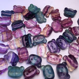 Natural Rainbow Fluorite Bear Bowl Home Decor Crystal Healing Stone Jewelry