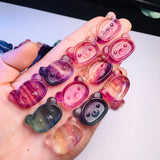 Natural Rainbow Fluorite Bear Bowl Home Decor Crystal Healing Stone Jewelry