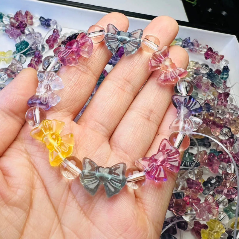 Rainbow Fluorite Bowknot Bracelet Crystal Reiki Healing Stone Jewelry