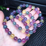 Rainbow Fluorite Bracelet Round Beads Crystal Quartz Healing Stone