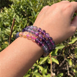 Natural Rainbow Fluorite Bracelet Round Bead Crystal Reiki Healing Stone