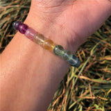 Natural Rainbow Fluorite Bracelet Round Bead Crystal Healing Stone