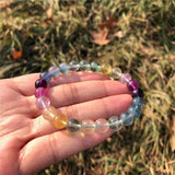 Natural Rainbow Fluorite Bracelet Round Bead Crystal Healing Stone