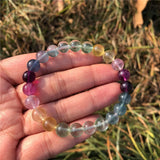 Natural Rainbow Fluorite Bracelet Round Bead Crystal Healing Stone