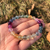 Natural Rainbow Fluorite Bracelet Round Bead Crystal Healing Stone