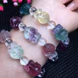 Natural Rainbow Fluorite Buddha Bracelet Crystal Quartz Healing Stone Jewelry