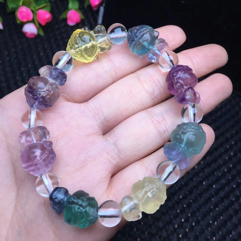 Natural Rainbow Fluorite Buddha Bracelet Crystal Quartz Healing Stone Jewelry