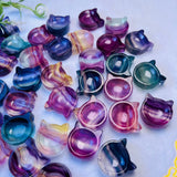 Natural Rainbow Fluorite Cat Head Bowl Home Decoration Crystal Healing