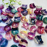 Natural Rainbow Fluorite Cat Head Bowl Home Decoration Crystal Healing