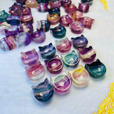Natural Rainbow Fluorite Cat Head Bowl Home Decoration Crystal Healing