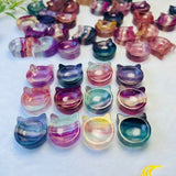 Natural Rainbow Fluorite Cat Head Bowl Home Decoration Crystal Healing