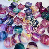 Natural Rainbow Fluorite Cat Head Bowl Home Decoration Crystal Healing
