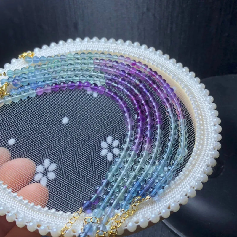 Natural Rainbow Fluorite Chain Bracelet Crystal Jewelry Gift For Women