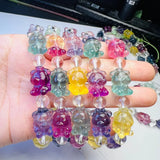 Natural Rainbow Fluorite Crown Bear Bracelet Crystal Reiki Healing