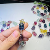 Natural Rainbow Fluorite Crown Bear Bracelet Crystal Reiki Healing