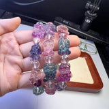 Natural Rainbow Fluorite Swallowing Beast Bracelet Crystal Healing Stone