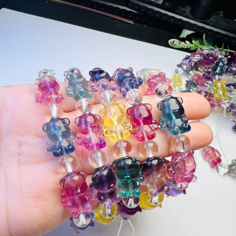 Rainbow Fluorite Flying Bear Bracelet Natural Crystal Reiki Healing Stone