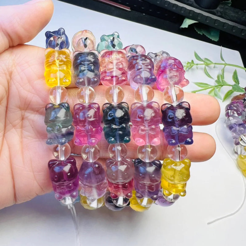 Rainbow Fluorite Fortune Cat Bracelet Crystal Reiki Healing Stone Gift