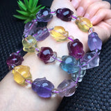 Natural Rainbow Fluorite Fox Bracelet Crystal Healing Stone Jewelry
