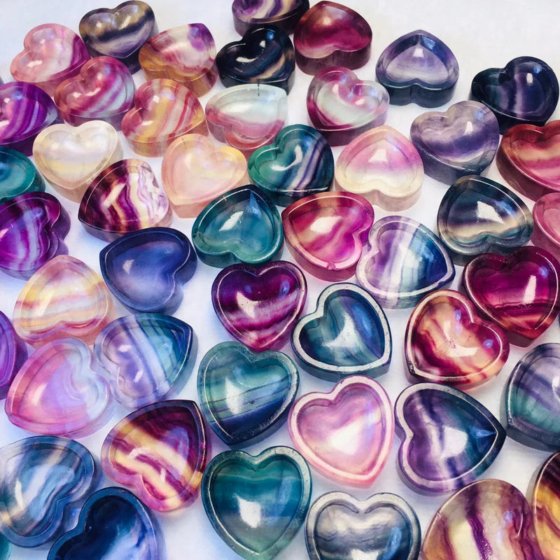 Natural Rainbow Fluorite Heart Bowl Home Decoration