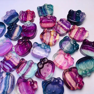 1 Pc Rainbow Fluorite KT Cat Bowl Home Decor Crystal Healing Stone Gift