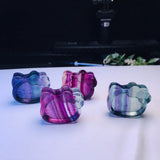 1 Pc Rainbow Fluorite KT Cat Bowl Home Decor Crystal Healing Stone Gift