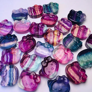 1 Pc Rainbow Fluorite KT Cat Bowl Home Decor Crystal Healing Stone Gift