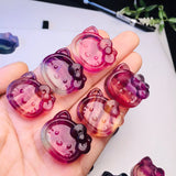 1 Pc Rainbow Fluorite KT Cat Bowl Home Decor Crystal Healing Stone Gift