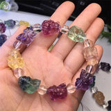 Rainbow Fluorite Nine-Tailed Fox Bracelet - Crystal Healing Stone Jewelry