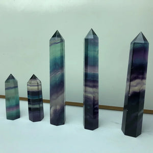 Fengbaowu Natural Rainbow Fluorite Point Tower Healing Stone