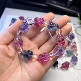 Fengbaowu Natural Rainbow Fluorite Rabbit Bracelet Crystal Reiki Healing Stone