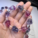 Fengbaowu Natural Rainbow Fluorite Rabbit Bracelet Crystal Reiki Healing Stone