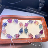 Fengbaowu Natural Rainbow Fluorite Rabbit Bracelet Crystal Reiki Healing Stone