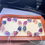 Fengbaowu Natural Rainbow Fluorite Rabbit Bracelet Crystal Reiki Healing Stone