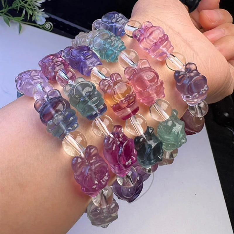Rainbow Fluorite Bunny Bracelet Reiki Healing Stone Gift