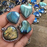 Natural Rainbow Labradorite Heart Pendant Crystal Healing Stone Jewelry