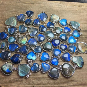 Natural Rainbow Labradorite Heart Pendant Crystal Healing Stone Jewelry
