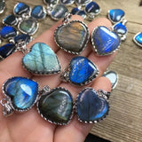 Natural Rainbow Labradorite Heart Pendant Crystal Healing Stone Jewelry